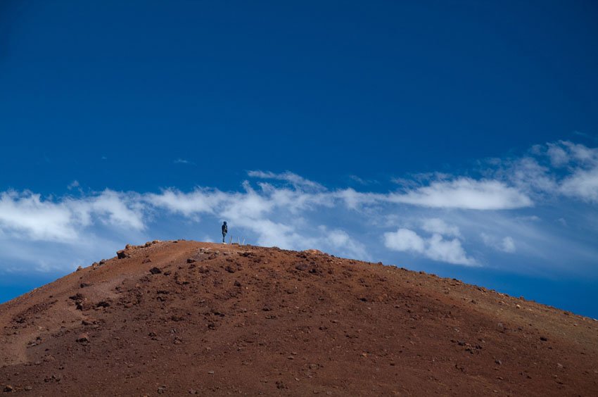 Lonely hiker on the summit