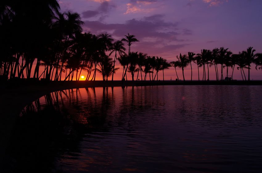 Sunset behind Ku'uali'i Fishpond