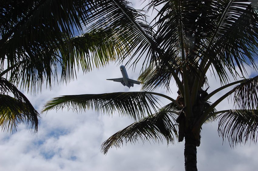 Plane flying over Hilo Bay