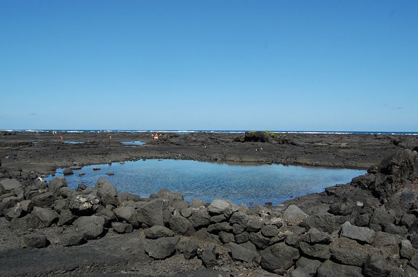 Surrounded by lava rocks and tide pools