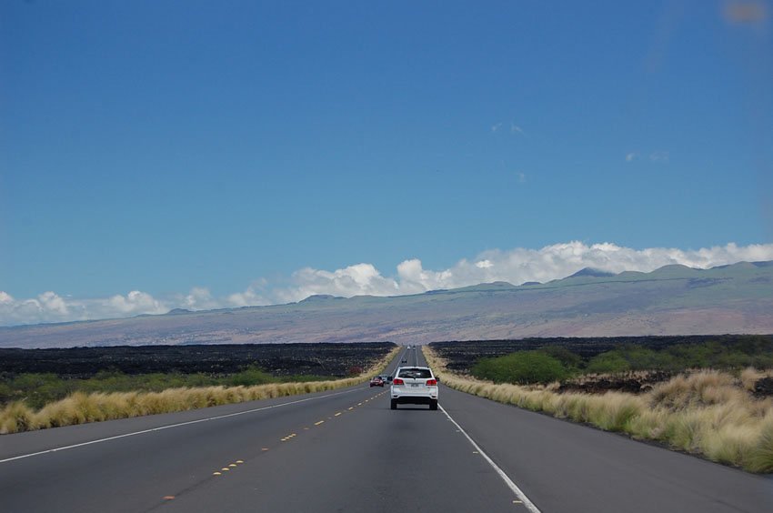 Highway cuts through lava fields