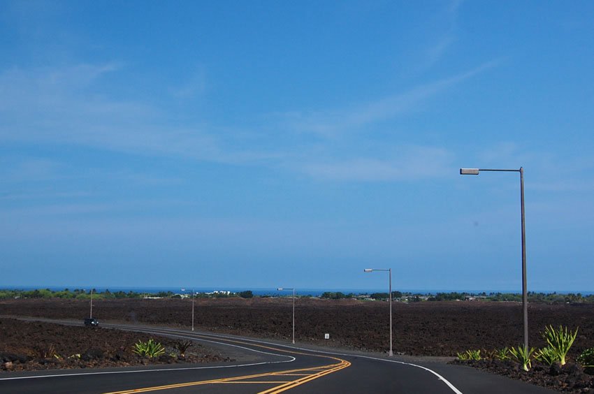 Road leads through lava field