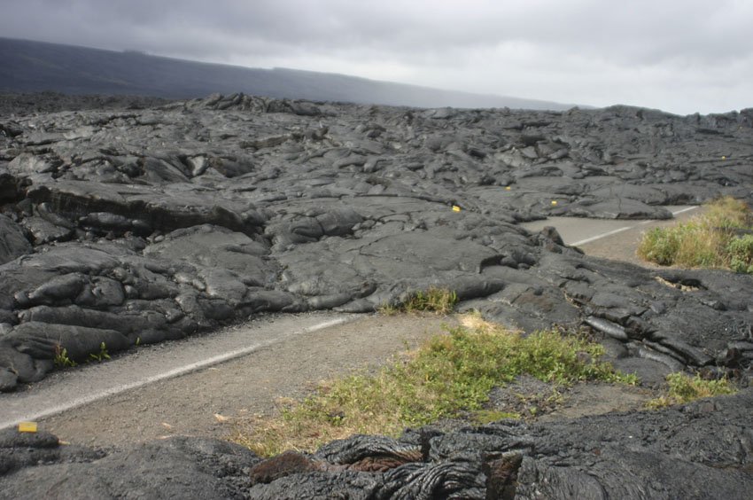 Recent lava flow covering stree