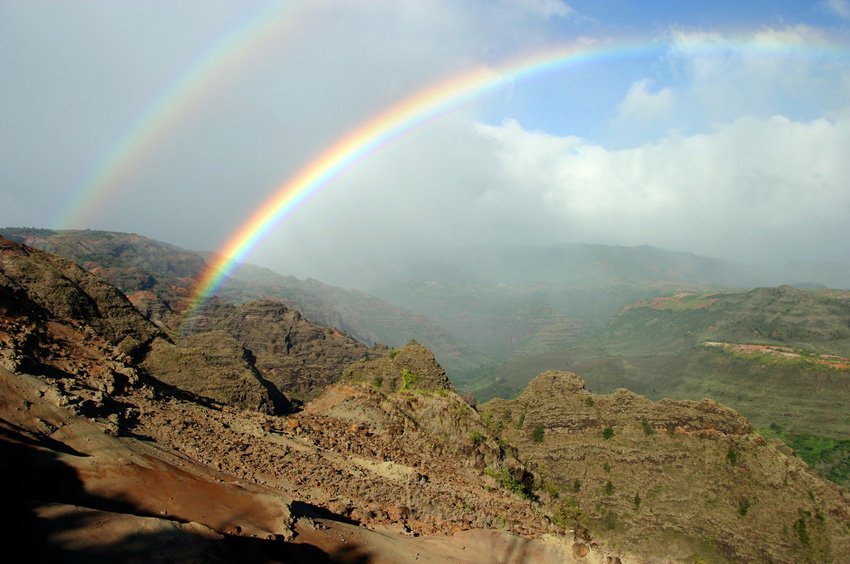 Waimea Canyon double rainbow