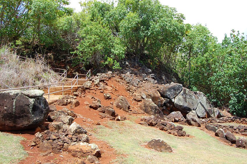 Stairs lead to a cemetery up the hill