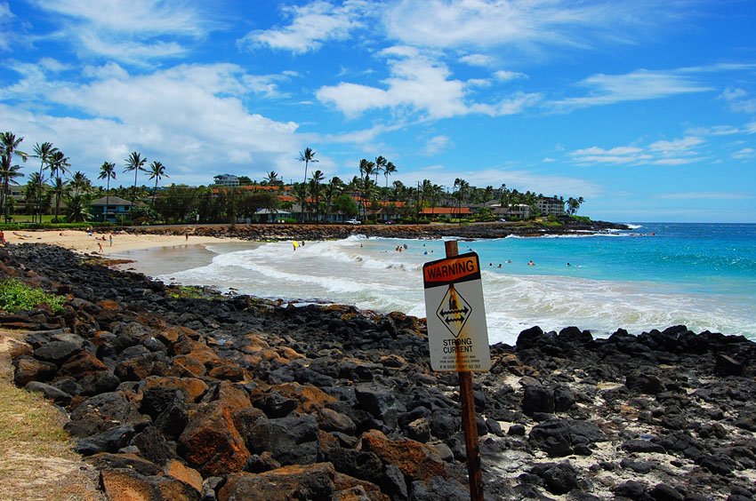 Brennecke Beach warning signs