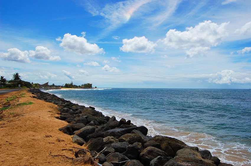 Rocky shoreline at south end of beach