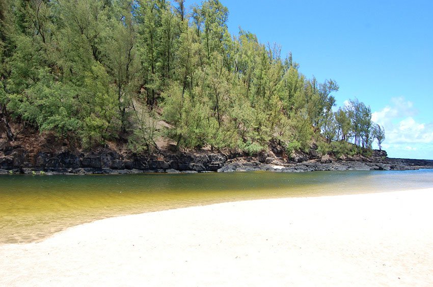 Lumaha'i River flowing into the ocean