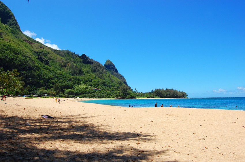 Wide sandy beach on Kauai