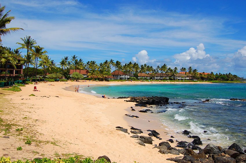 White-sand beach in Po'ipu