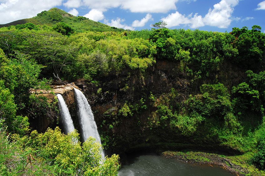 Cascading falls on Kauai