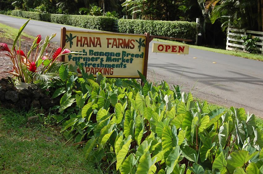 Hana Farms sign on the road