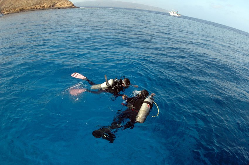 Scuba diving near the volcanic island