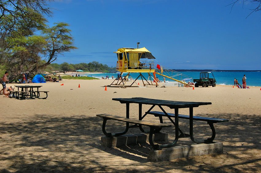 Big Beach picnic tables