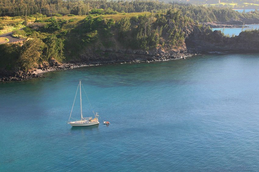 Sailboat anchored in the bay