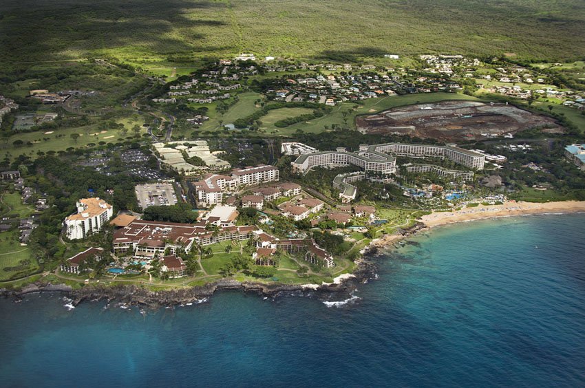 Aerial of Wailea resort area and beach