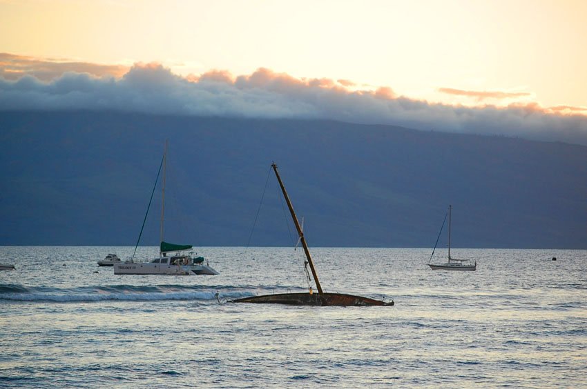 Capsized boat in Lahaina