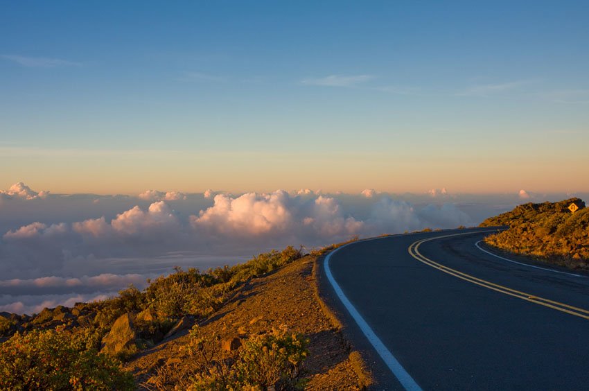 Driving at sunrise at Haleakala