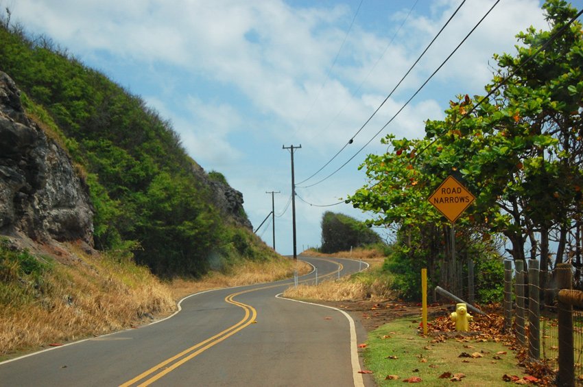 Road Narrows sign