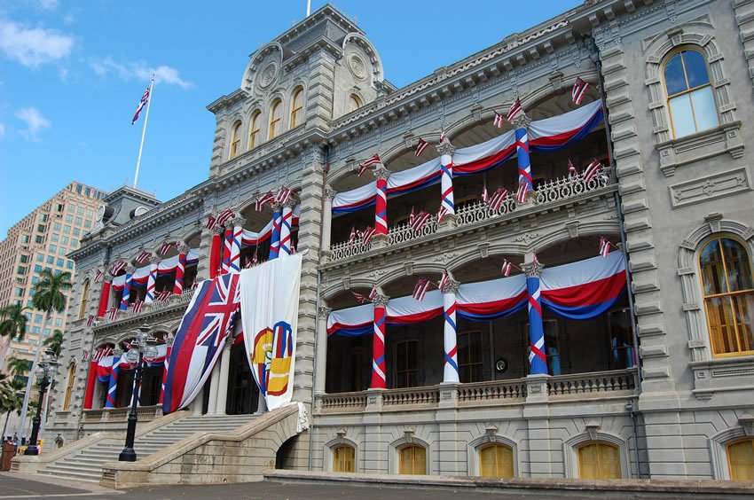 Decorated with Hawaiian flags