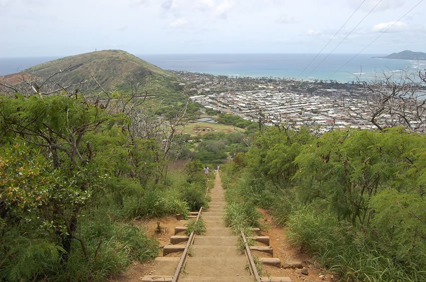 Looking down the steep trail