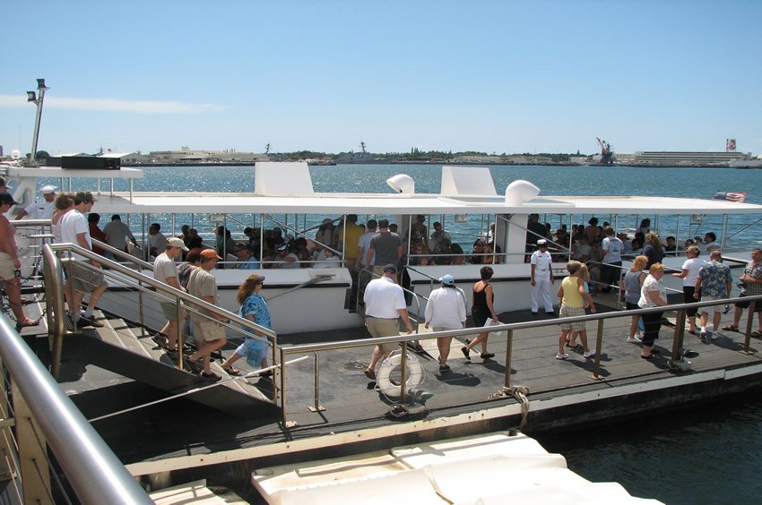 Boarding the USS Arizona Navy boat