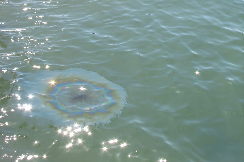 Oil leaking from the sunken battleship