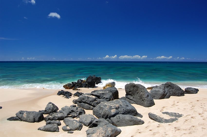 Slippery lava rocks on the beach