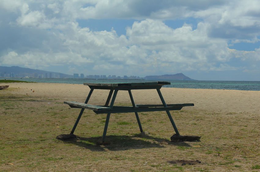 Beachfront picnic table