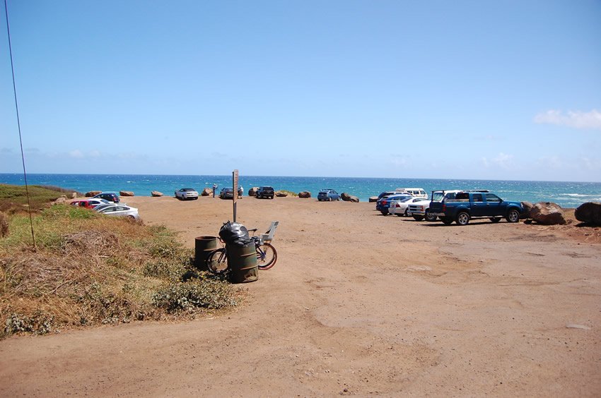 Parking lot at the end of the paved road