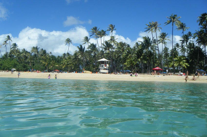 View to the beach from the water