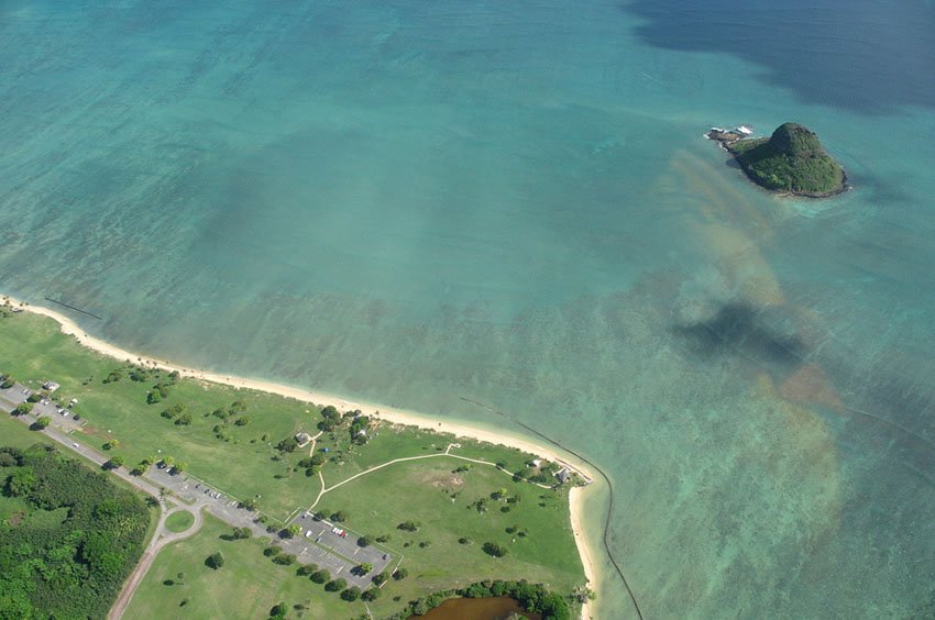 Aerial of Kualoa Park and Chinaman's Hat