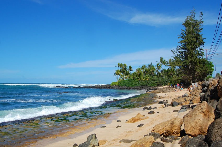 Rocky and slippery shoreline