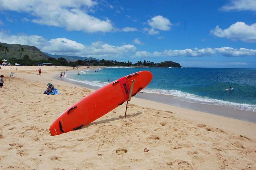 Rescue surfboard on Makaha Beach