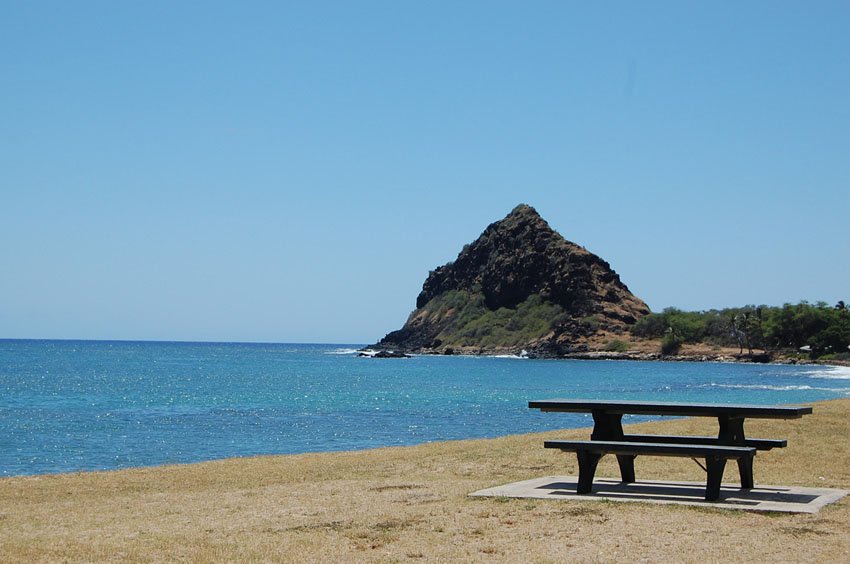 Oceanfront picnic table at Mauna Lahilahi