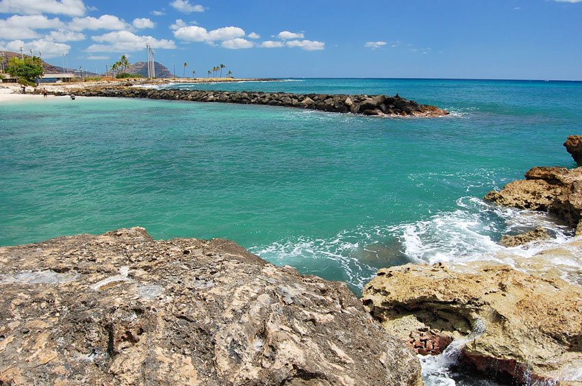 Rocky shoreline at the southern end