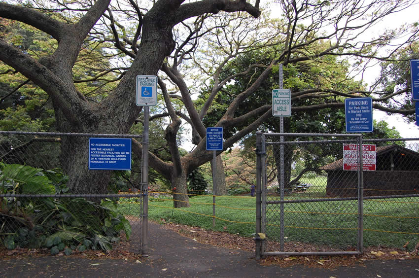 Signs at the entrance gate